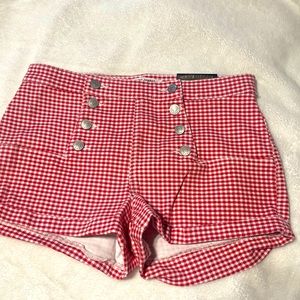 Almost Famous Gingham red checkered denim shorts.  Size 9